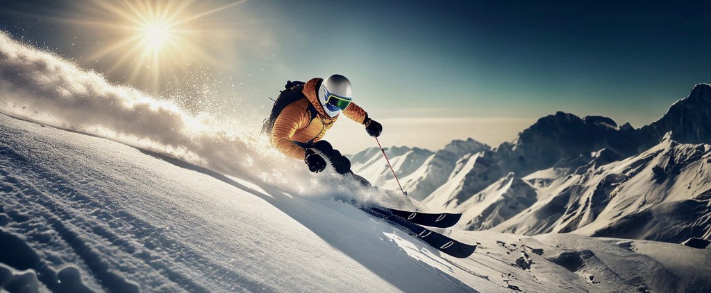 A Skier Rides In The Bright Sun. Generative Ai