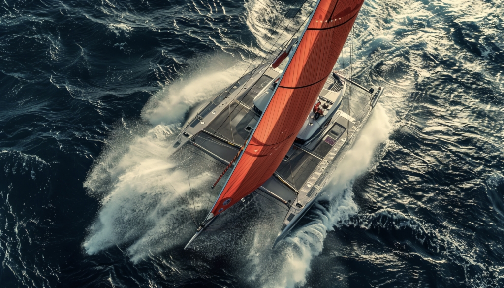 Beautiful View Of A Racing Sailboat In The Ocean